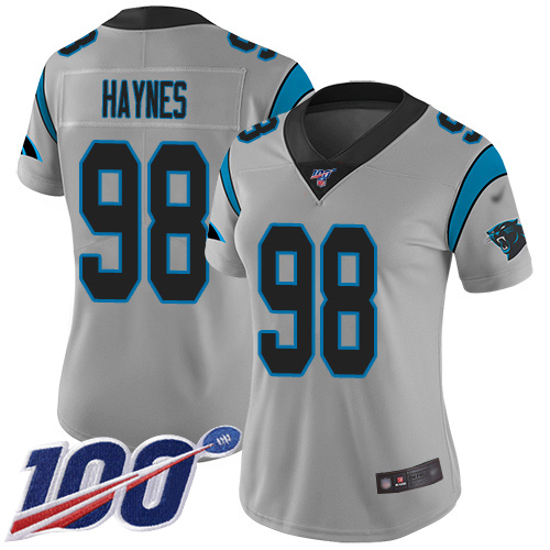 Carolina Panthers Limited Silver Women Marquis Haynes Jersey NFL Football #98 100th Season Inverted Legend->women nfl jersey->Women Jersey